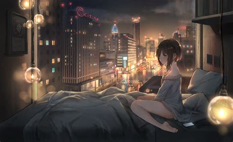 Papel de parede : Anime, Meninas anime, catzz, noite, luzes da cidade ...