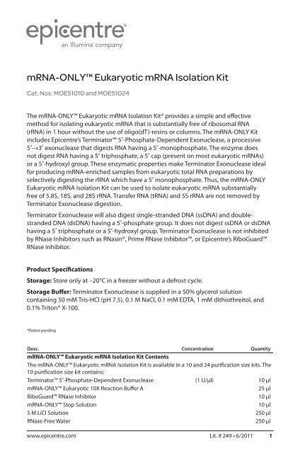 Protocol for mRNA-ONLYâ ¢ Eukaryotic mRNA Isolation Kit