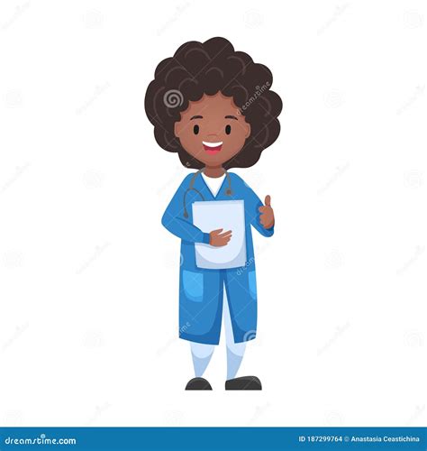 Cheerful Female African Black Doctor. Spot Image Illustration of Smiling Doctor with Stethoscope ...