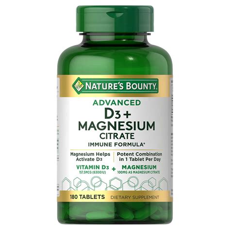 Nature's Bounty Advanced D3 + Magnesium Citrate Immune Formula, 180 Tablets - Walmart.com