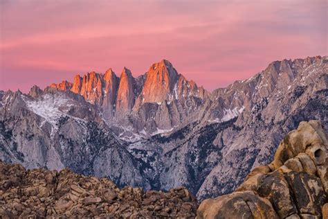 Mountain Whitney View on Sunrise at Alabama Hills Stock Photo - Image of pine, geology: 114123496