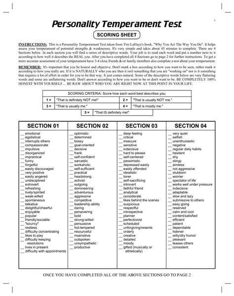 Printable Personality Test