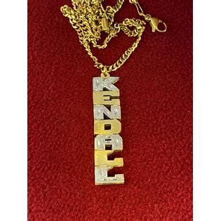 Nikfine Personalized Name Plate Necklace 14k gold overlay Double 3D /gift/updown