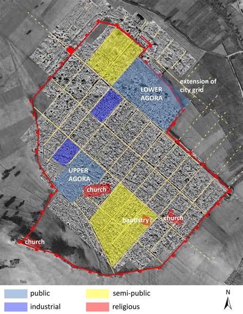 Plan of the ancient city of Tanagra showing areas of different ...