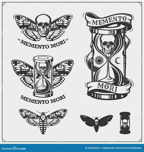 Memento Mori. Hourglass, Butterfly and Skull. Brevity of Human Life. Print Design for T-shirt ...