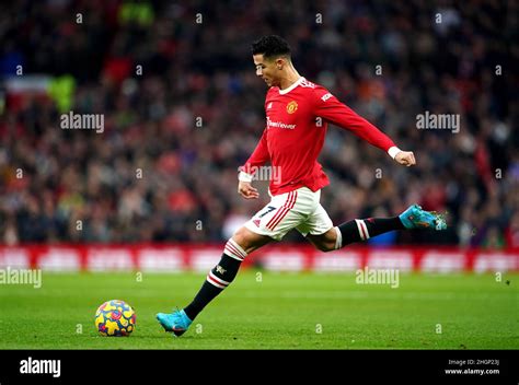 Manchester uniteds cristiano ronaldo takes a free kick hi-res stock ...