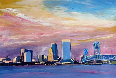 Jacksonville Florida Skyline with Bridge at Sunset by M Bleichner | Sunset painting, Etsy art ...