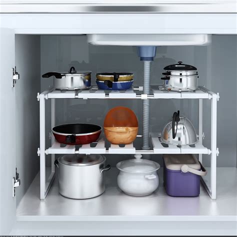 UBesGoo Space Saving Rack 2 Tier Stackable Under Sink Shelf Adjustable Kitchen Cabinet - Walmart ...