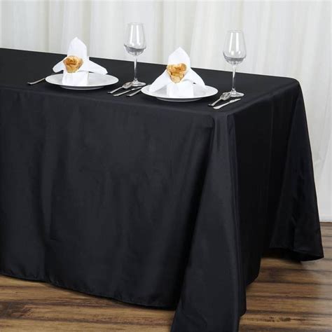 Efavormart 90x132" BLACK Wholesale Rectangle Polyester Rectangle Tablecloth Linen Wedding Party ...