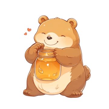 Little Bear Cartoon Eating Honey Elements, A Cute Little Bear, Holding ...