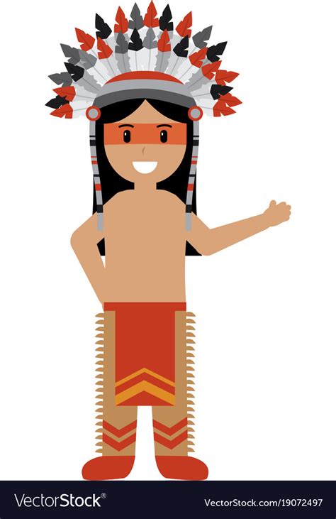 Cartoon native indian american with traditional Vector Image