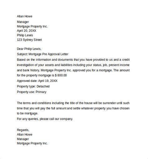 Mortgage Pre Approval Letter Sample | HQ Printable Documents