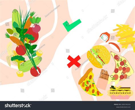 Concept Background Healthy Unhealthy Food Ingredients: เวกเตอร์สต็อก ...