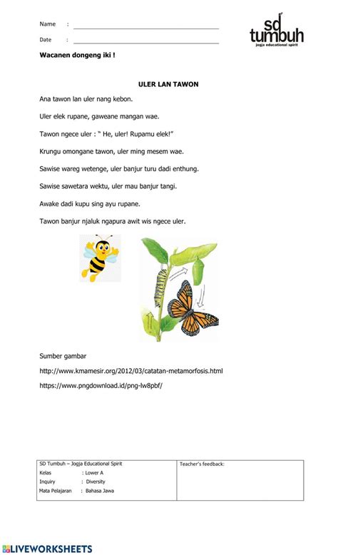 Dongeng Uler Lan Tawon (3) - Interactive worksheet 1st Grade Worksheets ...