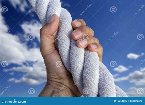 Man Hand Grab Grip Strong Climb To Sky Big Rope Stock Image - Image of ...