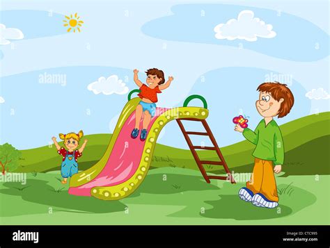 kids playing vector illustration Stock Photo - Alamy