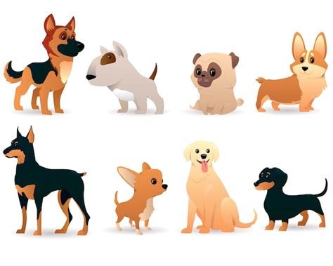 Premium Vector | Cartoon dogs of different breeds