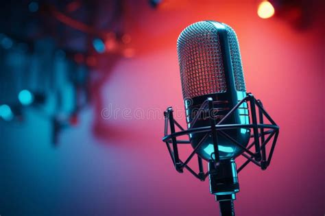 Neon Harmony Studio Microphone Banner Bathed in Red and Blue Stock Illustration - Illustration ...