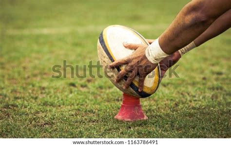 Rugby Player Preparing Kick Oval Ball Stock Photo (Edit Now) 1163786491