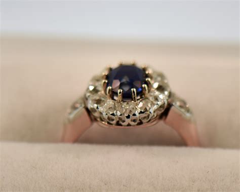 Antique GIA Pailin Blue Sapphire Ring Princess Diana Style