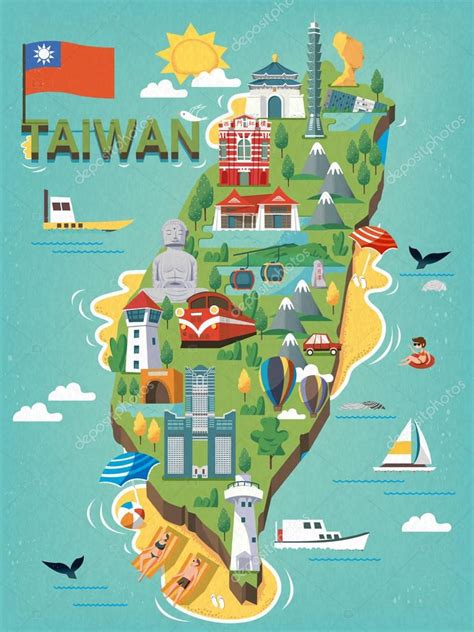 Taiwan travel map ⬇ Vector Image by © HstrongART | Vector Stock 128905954