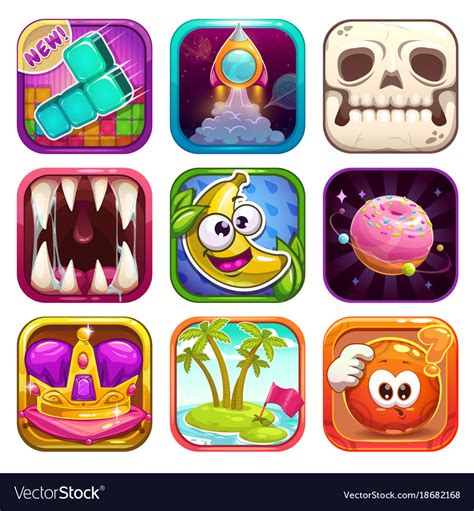 Funny cartoon app icons for game design Royalty Free Vector