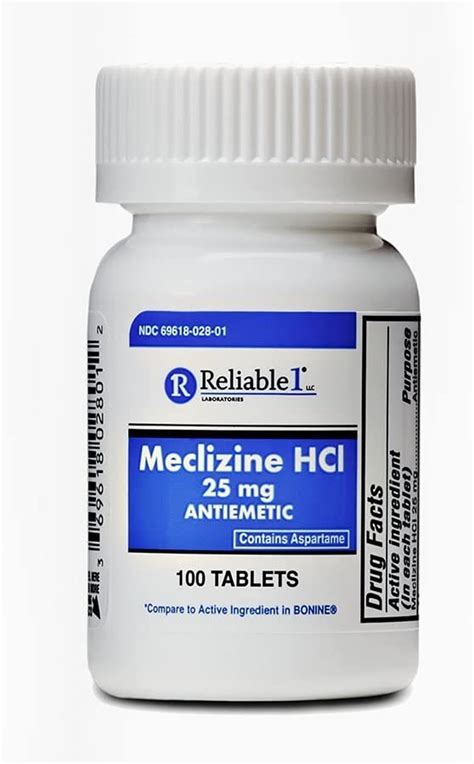 Reliable 1 Meclizine HCL 25mg 100 Chewable Tablets - drugsupplystore.com