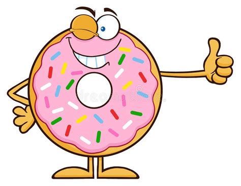 Winking Donut Cartoon Character With Sprinkles Giving A Thumb Up Stock ...