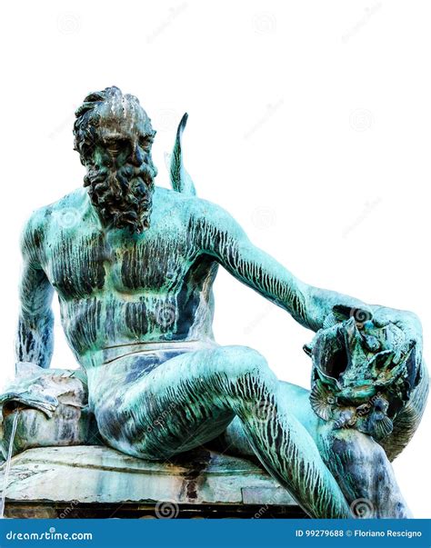 Detail of Neptune Fountain on White Background, Florence Stock Photo ...