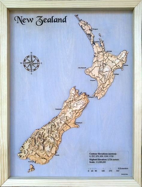 New Zealand 3D Topographic Wood Map 3D Topographic Wood Map