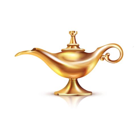 Aladdin lamp isolated composition with cumbersome image of magic golden ...