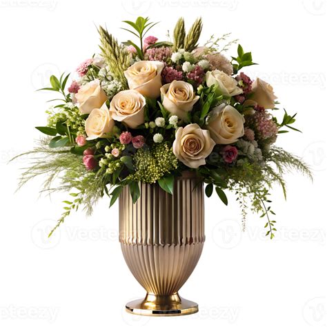 AI generated Elegantly decorated flowers arranged in modern luxury vase, isolated on transparent ...