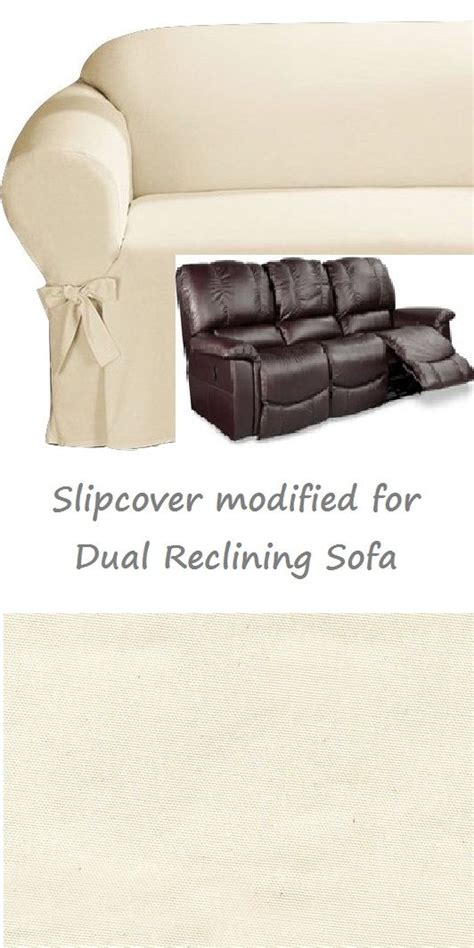 Dual Reclining SOFA Slipcover Cotton Cream Sure Fit Recliner Couch ...