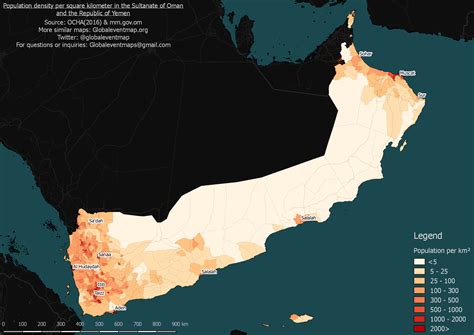 Yemen Population Density Map