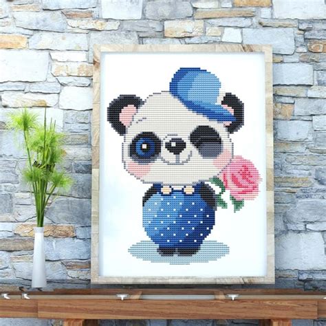 Funny Cute Panda with Baby Cross Stitch Pattern - Inspire Uplift