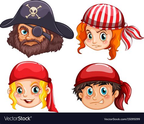 Four faces of pirate crews Royalty Free Vector Image