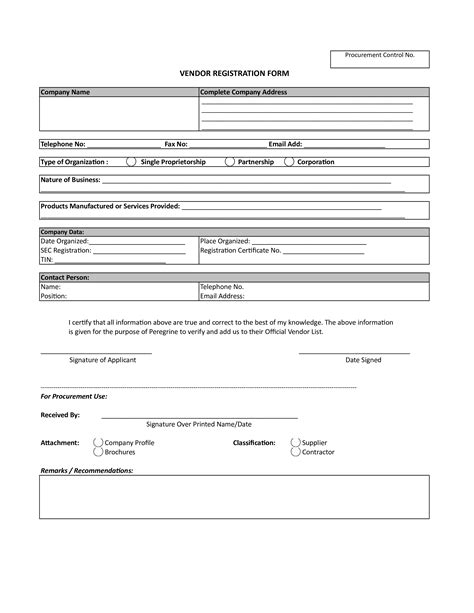 Vendor Registration Form.Xlsx | Templates at allbusinesstemplates.com