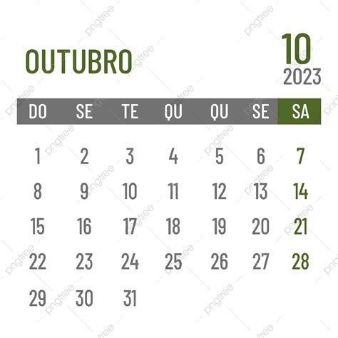 Calendário Português De Outubro De 2023 PNG , 2023, Calendário ...