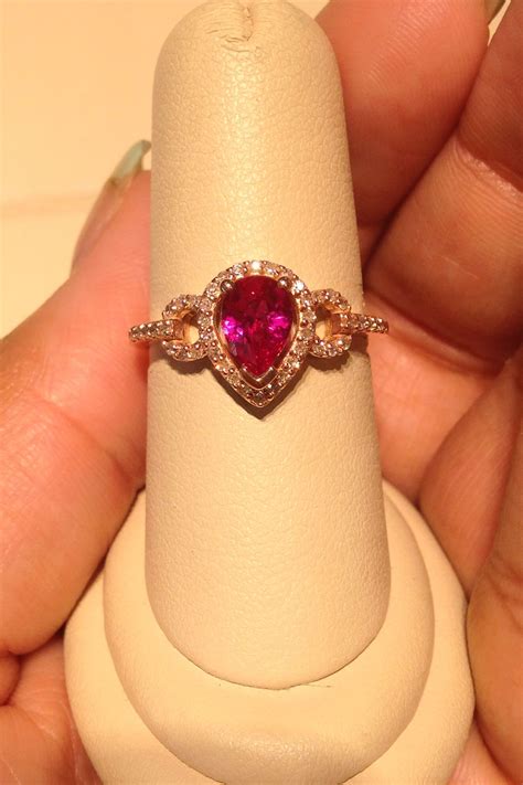 Rose Gold Diamond and Ruby Ring from my job at Zales Jewelers! Pear shaped ruby , teardrop ruby ...