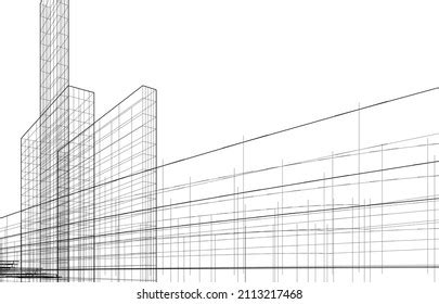 Abstract Architecture Linear Drawing Vector Illustration Stock Vector (Royalty Free) 2113217468 ...