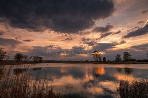 Sunset Over Calm Lake , Sky Reflection in Water Stock Photo - Image of landscape, colorful: 90759140