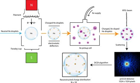 Schematic of the experiment. Helium droplets are ionized via electron... | Download Scientific ...