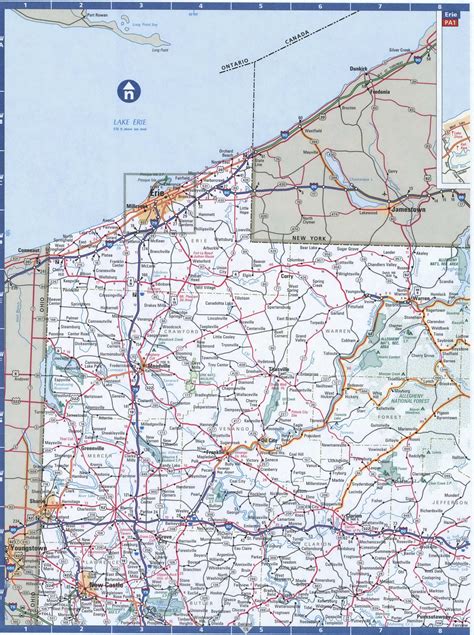 NorthWest Pennsylvania roads map with cities and highways