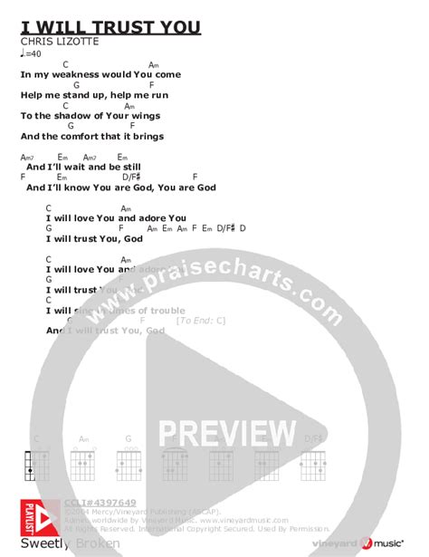 I Will Trust You Chords PDF (Chris Lizotte) - PraiseCharts