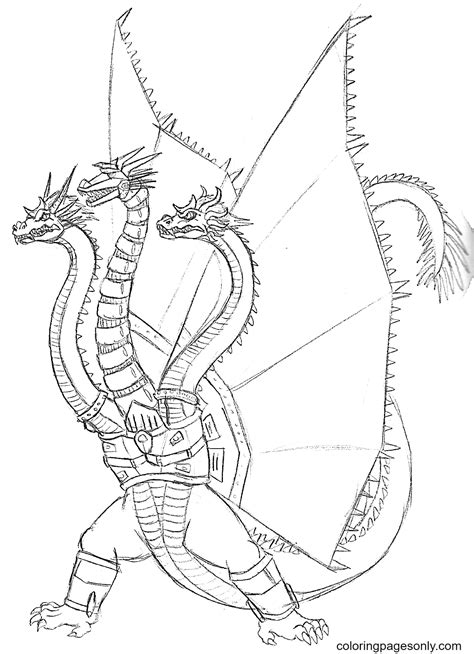 King Ghidorah Godzilla Coloring Pages Page Cute Svg Cut File Free The | Sexiz Pix