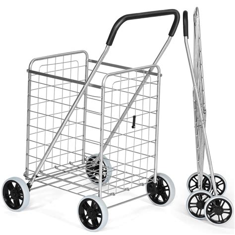 Topbuy Folding Shopping Cart Utility Trolley Grocery Cart with Wheels Silver - Walmart.com