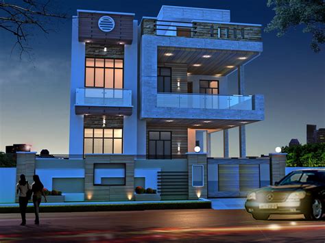 Modern House exterior night view free 3D model | CGTrader