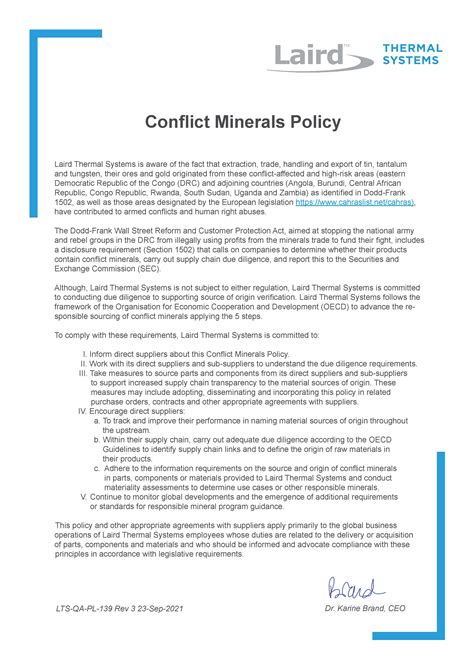 Conflict Minerals Policy | The World Leader in Thermal Management Solutions