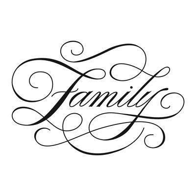 the word family written in cursive calligraphy