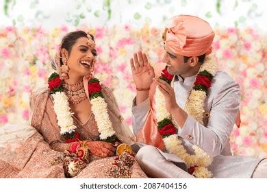 Portrait Happy Indian Wedding Couple Sitting Stock Photo 2087404156 | Shutterstock